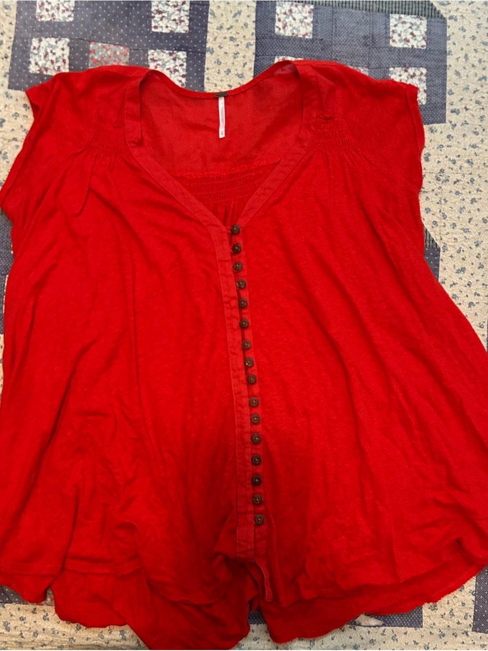 Free People oversized Red Button-Front V-Neck Blouse